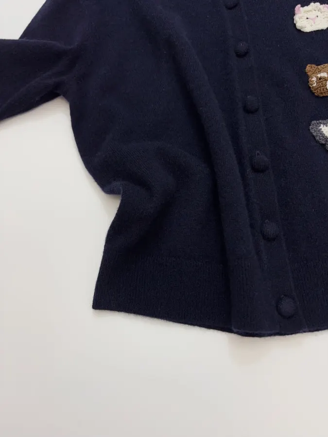 Jacquard Crew-Neck Button Cardigan in Navy, product view 09