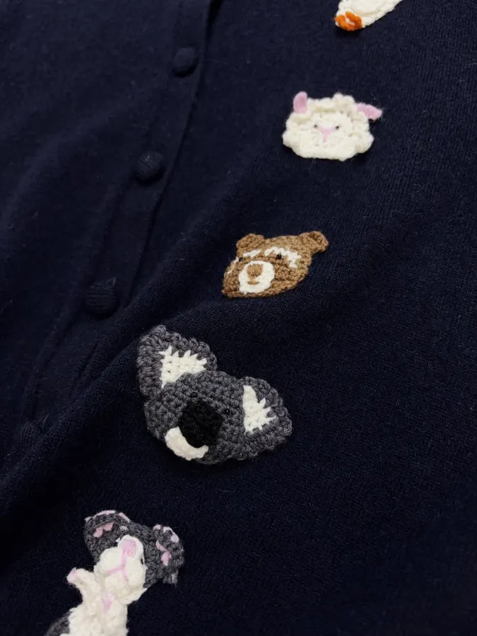 Jacquard Crew-Neck Button Cardigan in Navy, product view 12