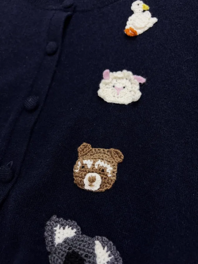 Jacquard Crew-Neck Button Cardigan in Navy, product view 13