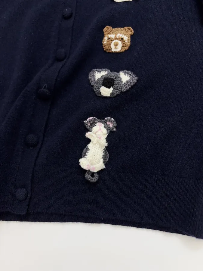 Jacquard Crew-Neck Button Cardigan in Navy, product view 14