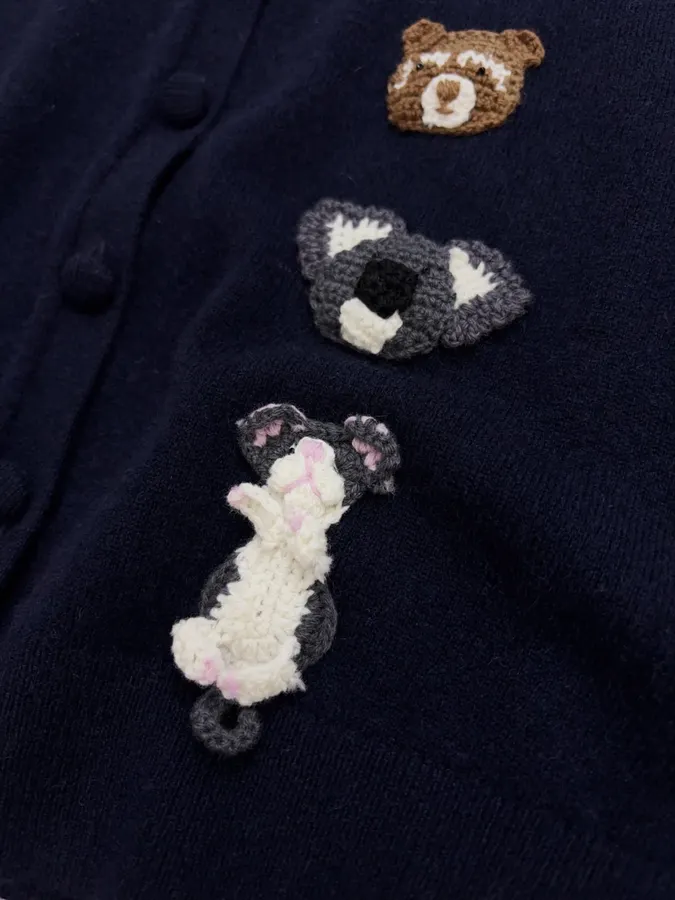 Jacquard Crew-Neck Button Cardigan in Navy, product view 15