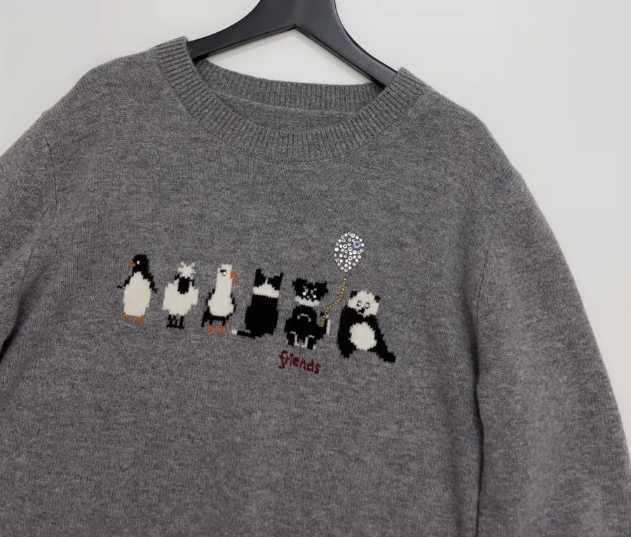 Jacquard Crew-Neck Knit Sweater in Gray, product view 02