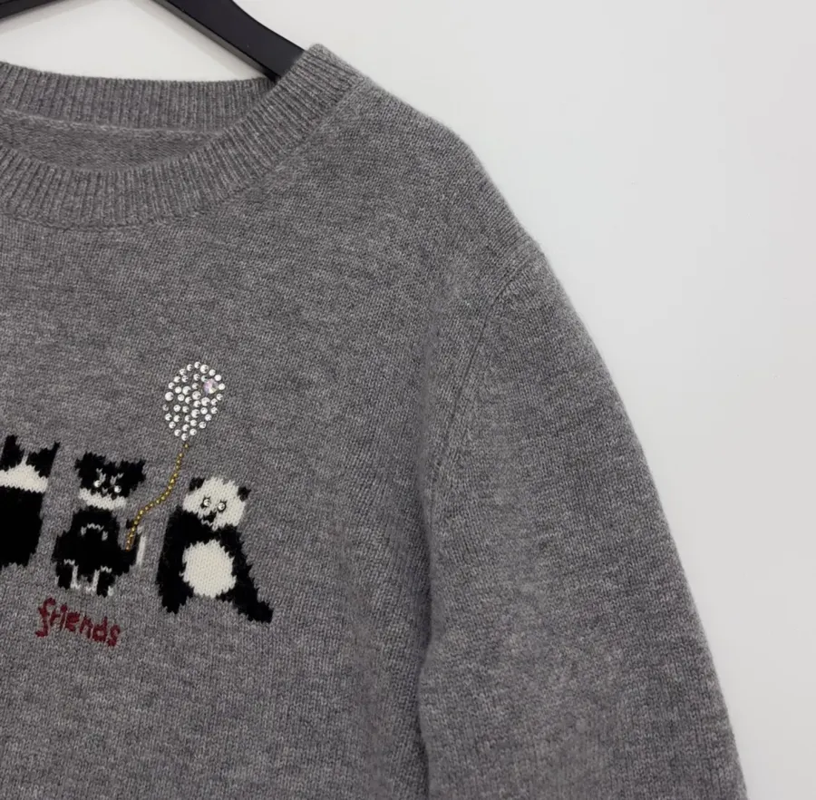 Jacquard Crew-Neck Knit Sweater in Gray, product view 03