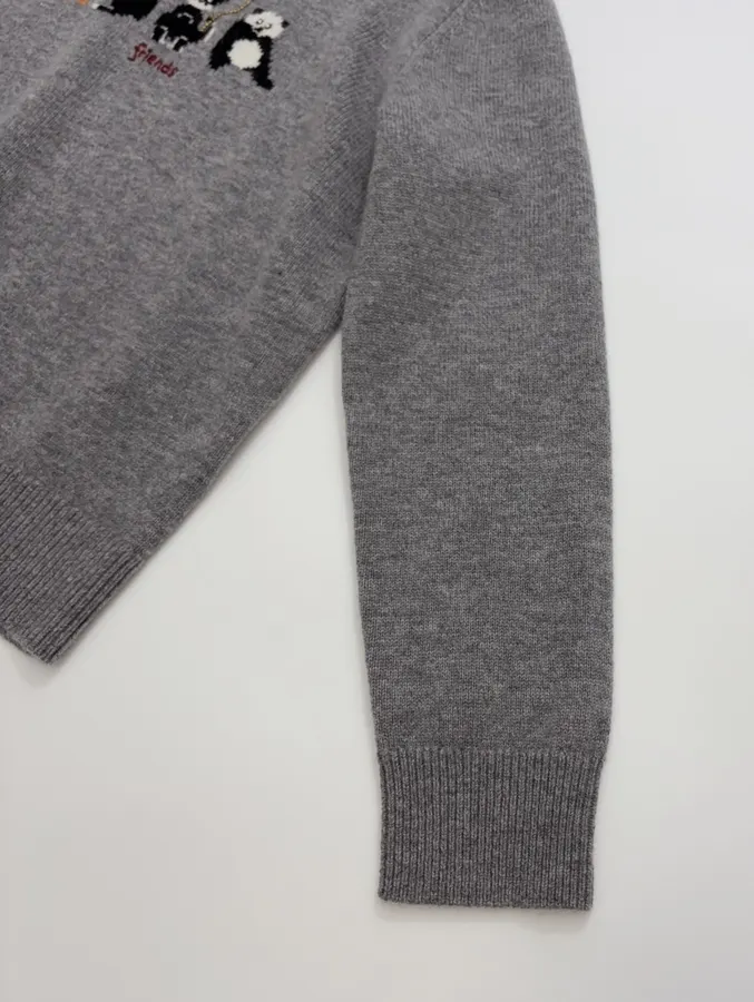Jacquard Crew-Neck Knit Sweater in Gray, product view 07