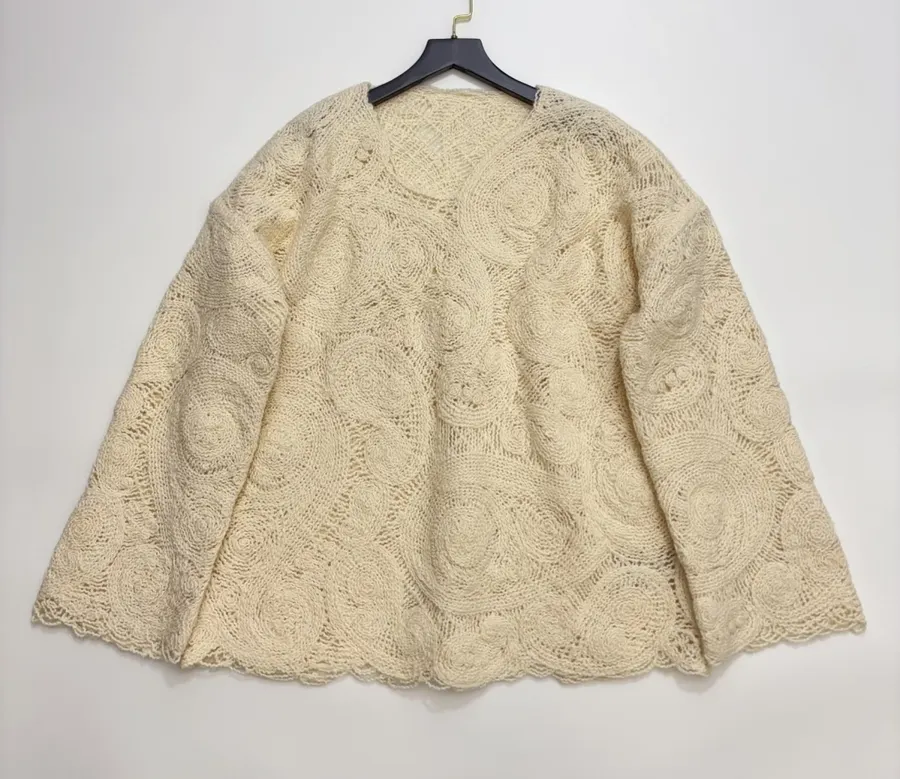 Ivory Paisley Openwork Knit Top in Ivory, product view 03