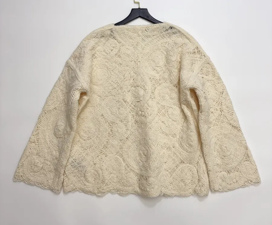 Ivory Paisley Openwork Knit Top in Ivory, product view 14