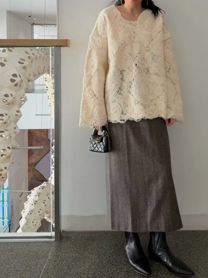 Ivory Paisley Openwork Knit Top in Ivory, product view 20