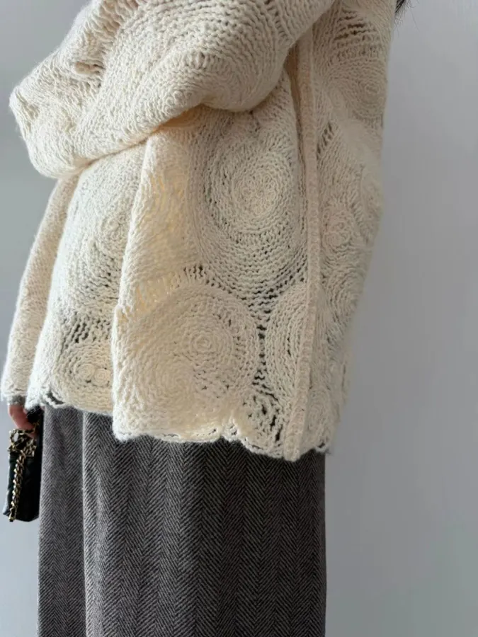 Ivory Paisley Openwork Knit Top in Ivory, product view 21