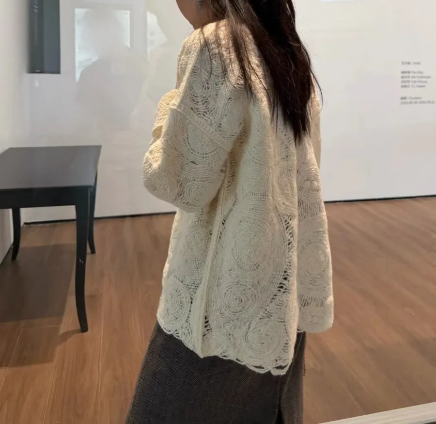 Ivory Paisley Openwork Knit Top in Ivory, product view 22