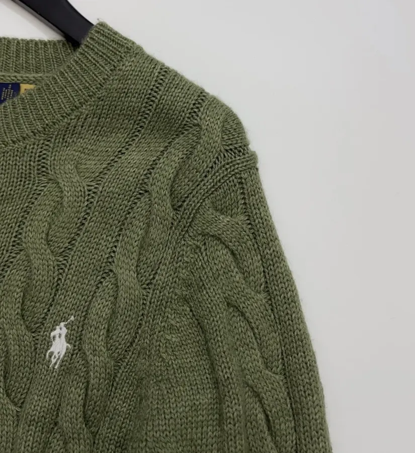 Embroidered Twisted Floral Button Knitted Cardigan in Olive Green, product view 03