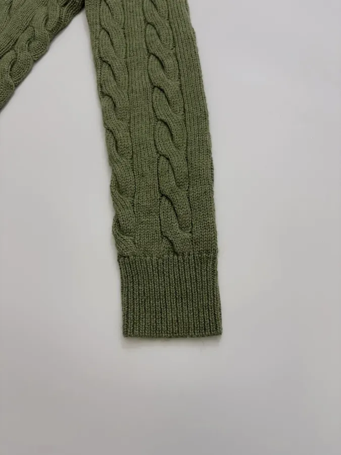 Embroidered Twisted Floral Button Knitted Cardigan in Olive Green, product view 04
