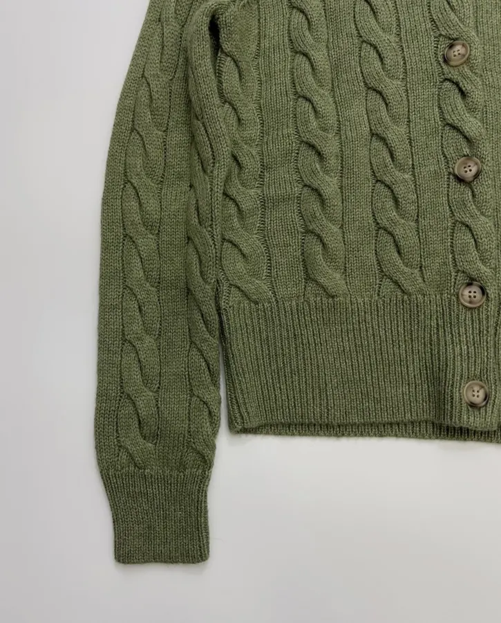 Embroidered Twisted Floral Button Knitted Cardigan in Olive Green, product view 06