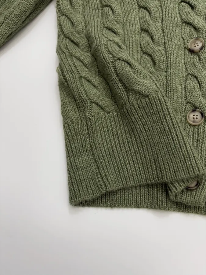 Embroidered Twisted Floral Button Knitted Cardigan in Olive Green, product view 07