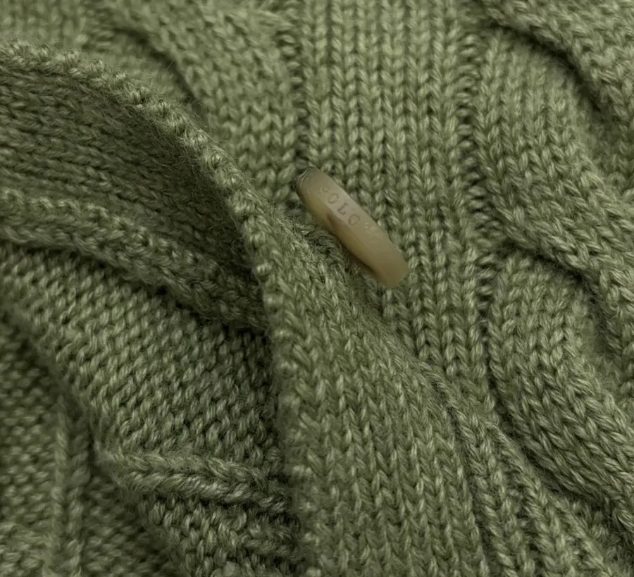 Embroidered Twisted Floral Button Knitted Cardigan in Olive Green, product view 10