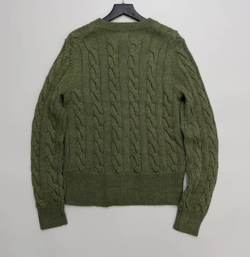 Embroidered Twisted Floral Button Knitted Cardigan in Olive Green, product view 11