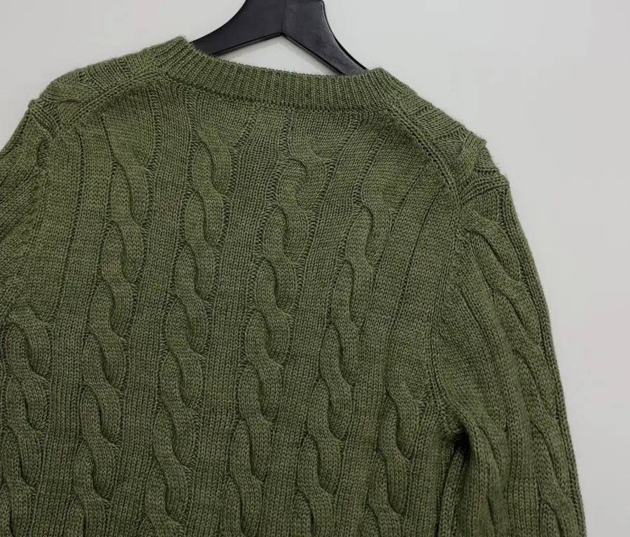 Embroidered Twisted Floral Button Knitted Cardigan in Olive Green, product view 12