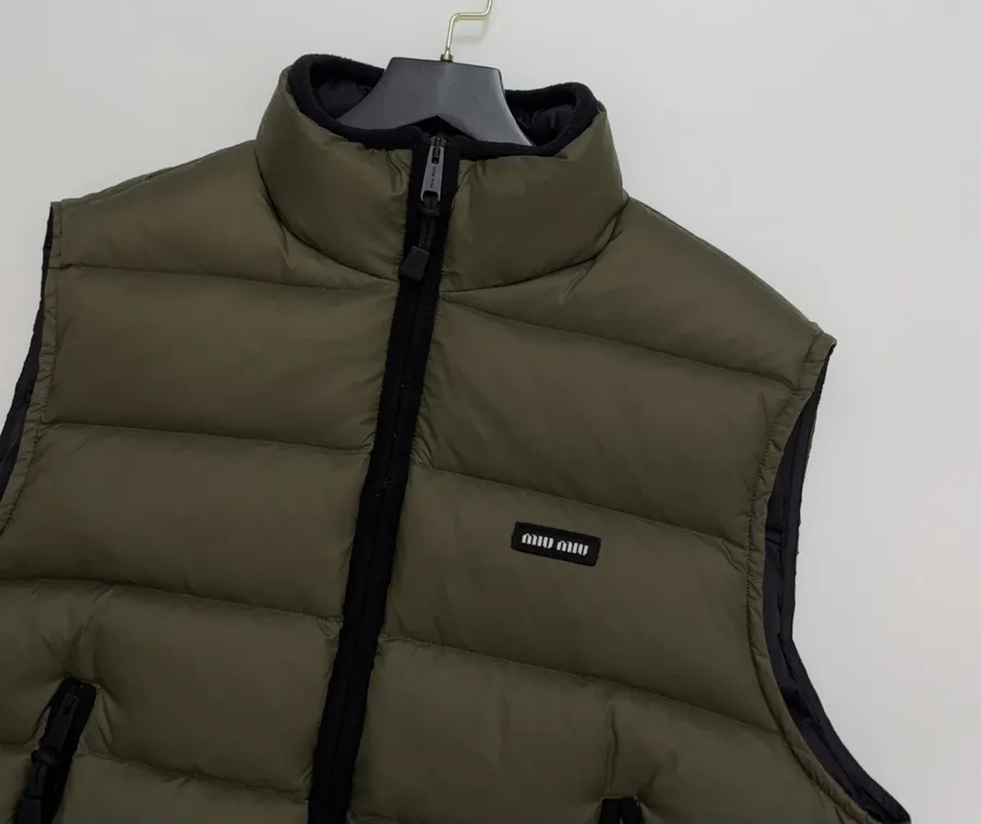 Olive Stand-Collar Quilted Puffer Vest in Olive Green, product view 02