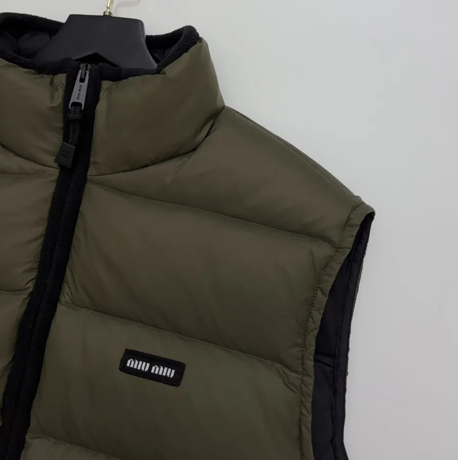 Olive Stand-Collar Quilted Puffer Vest in Olive Green, product view 03