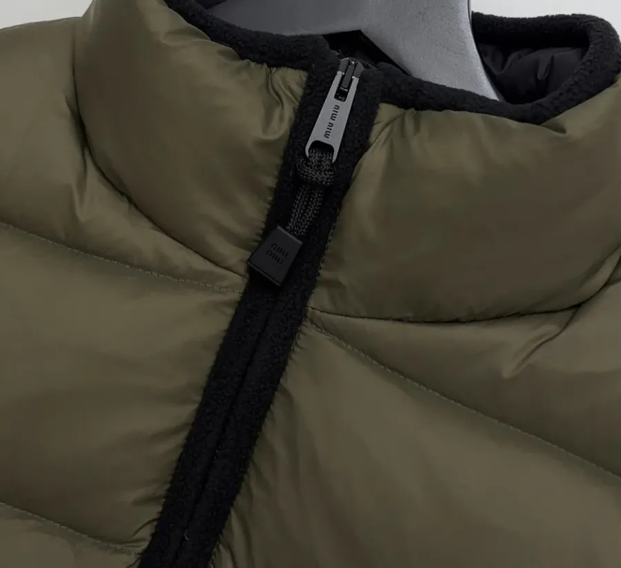 Olive Stand-Collar Quilted Puffer Vest in Olive Green, product view 04