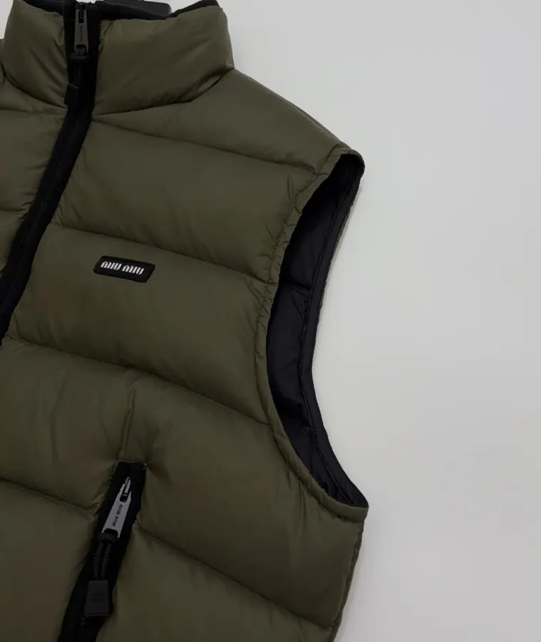 Olive Stand-Collar Quilted Puffer Vest in Olive Green, product view 05