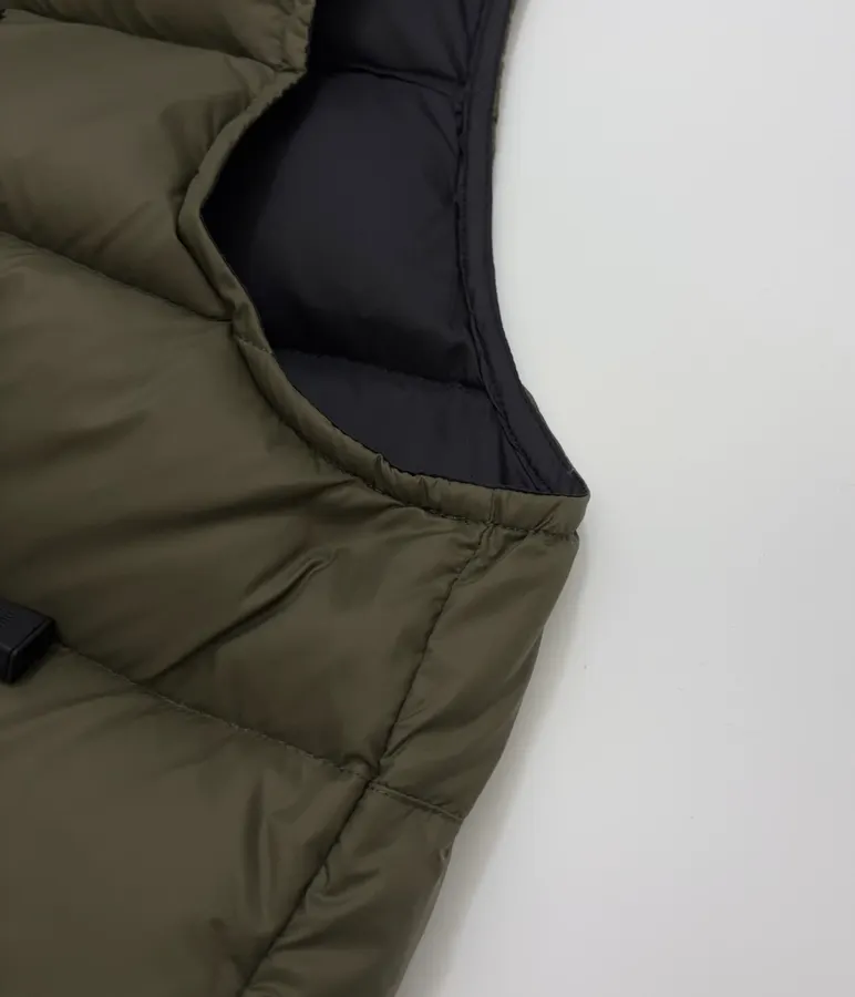 Olive Stand-Collar Quilted Puffer Vest in Olive Green, product view 06