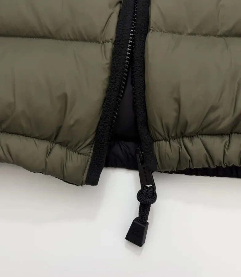 Olive Stand-Collar Quilted Puffer Vest in Olive Green, product view 09