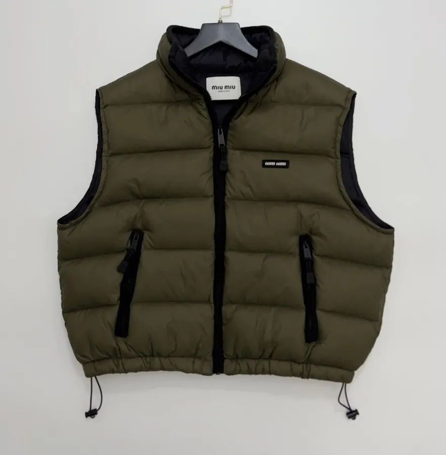 Olive Stand-Collar Quilted Puffer Vest in Olive Green, product view 12