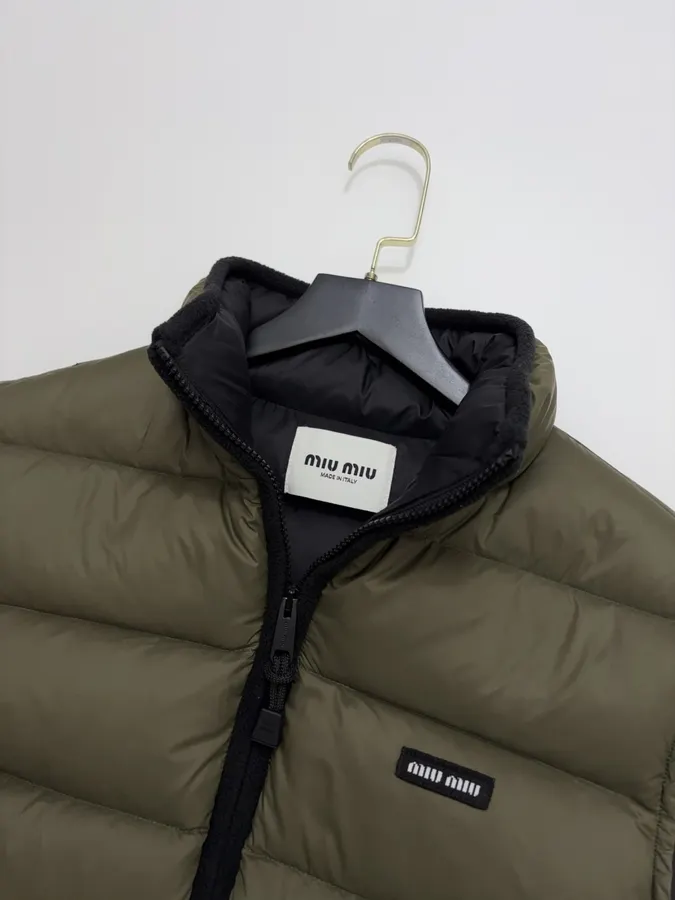 Olive Stand-Collar Quilted Puffer Vest in Olive Green, product view 13