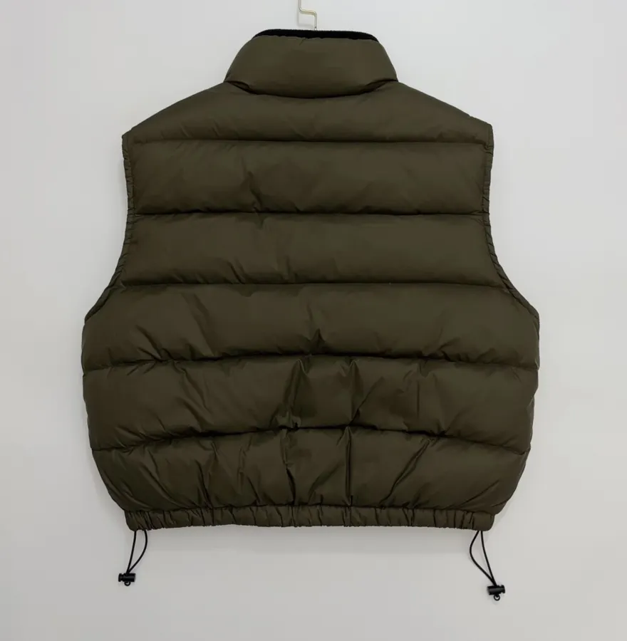 Olive Stand-Collar Quilted Puffer Vest in Olive Green, product view 14