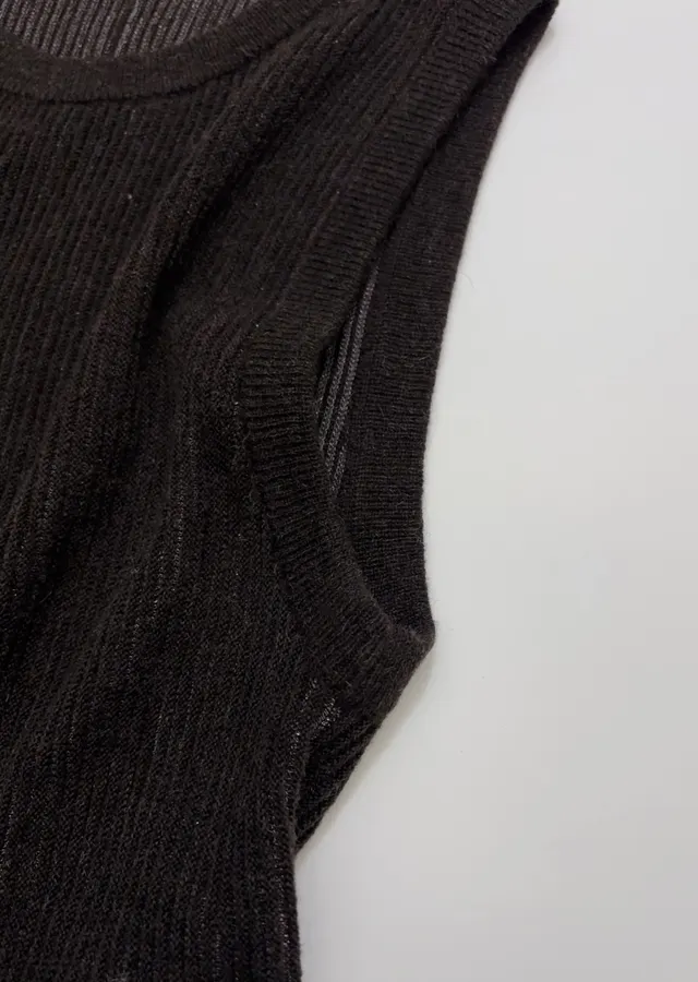 Round-Neck Sleeveless Knit Vest, Slim-Fit Top in Black, product view 06