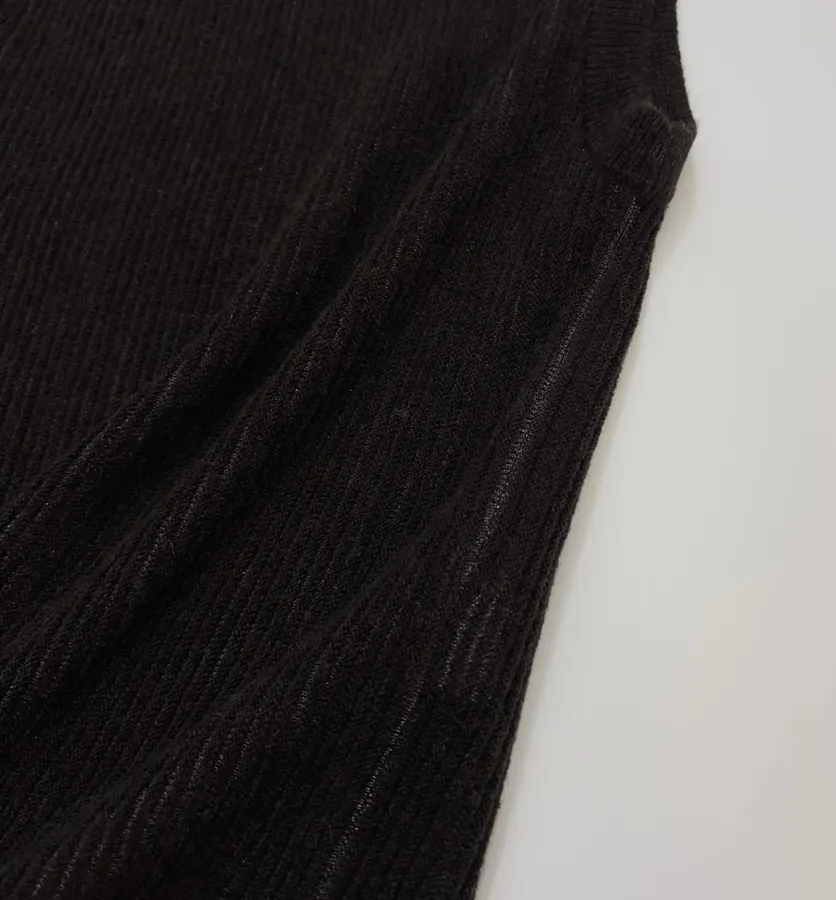 Round-Neck Sleeveless Knit Vest, Slim-Fit Top in Black, product view 13