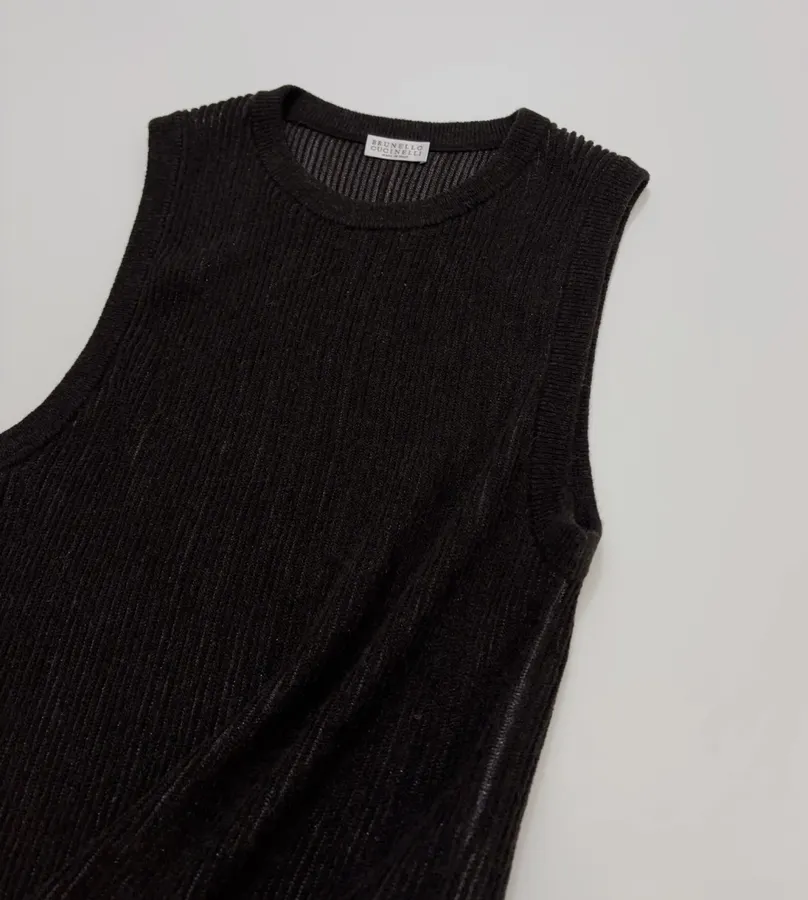 Round-Neck Sleeveless Knit Vest, Slim-Fit Top in Black, product view 14