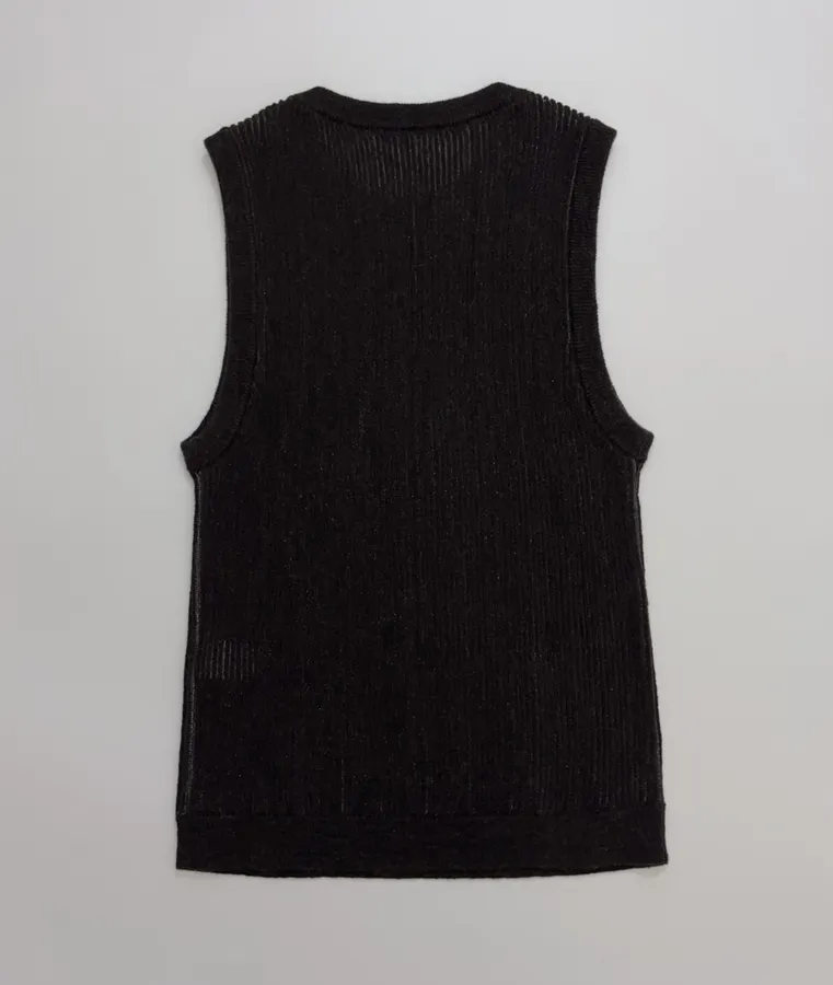 Round-Neck Sleeveless Knit Vest, Slim-Fit Top in Black, product view 15