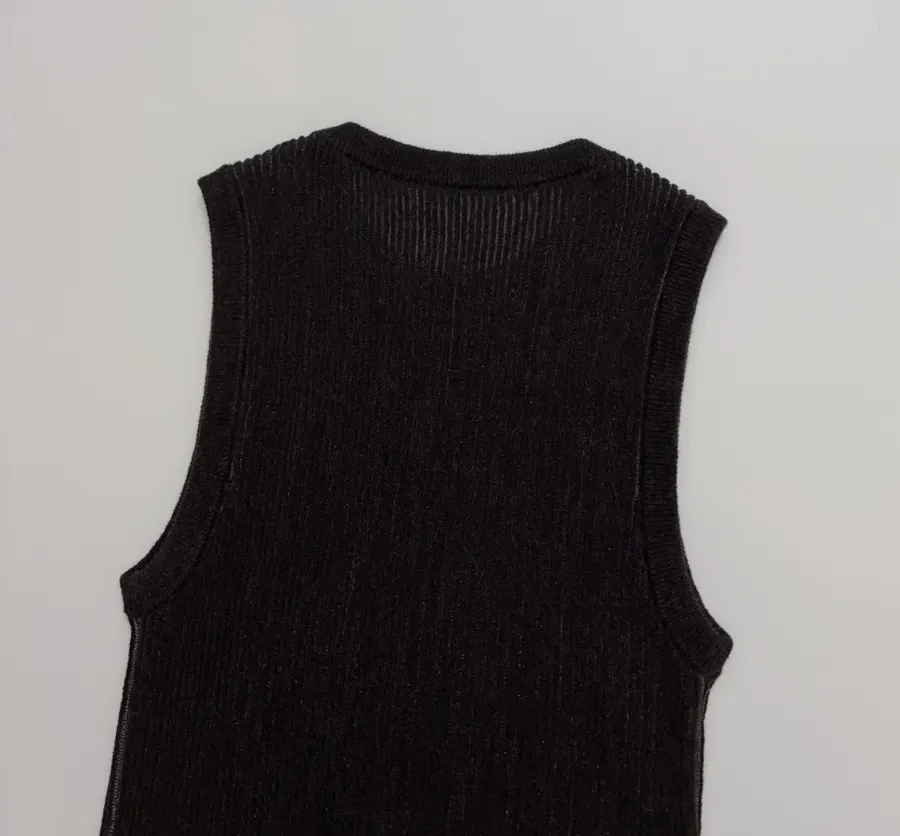 Round-Neck Sleeveless Knit Vest, Slim-Fit Top in Black, product view 16