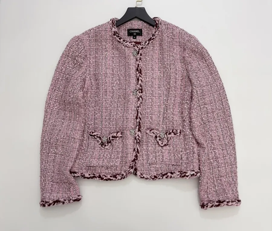 Pink Single-Breasted Tweed Coat for Autumn/Winter in Pink, product view 01