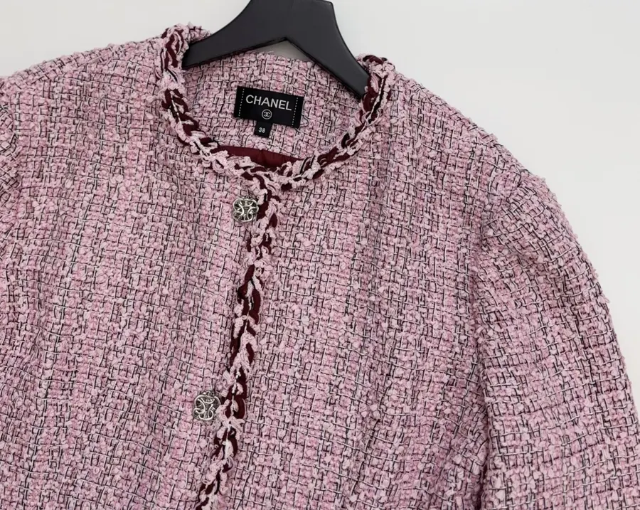 Pink Single-Breasted Tweed Coat for Autumn/Winter in Pink, product view 02