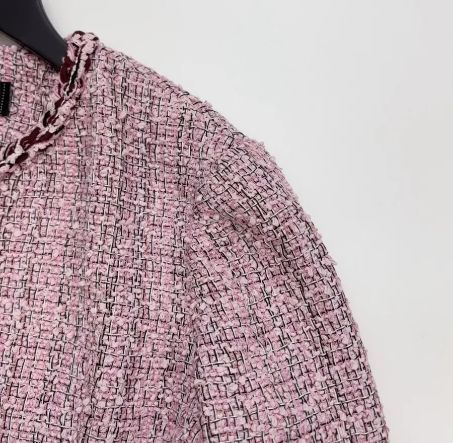Pink Single-Breasted Tweed Coat for Autumn/Winter in Pink, product view 03