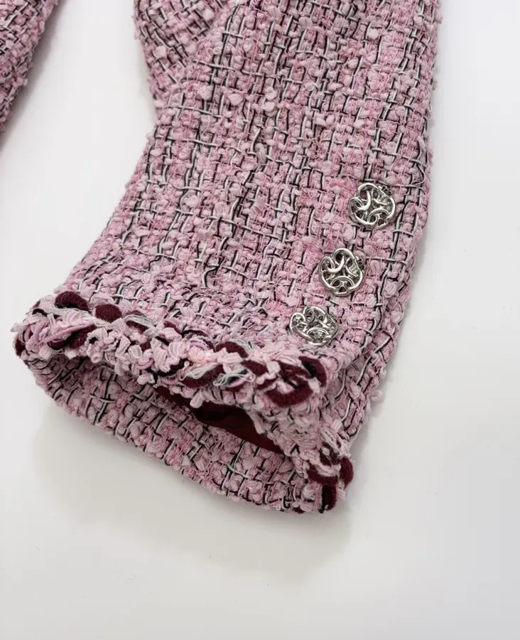Pink Single-Breasted Tweed Coat for Autumn/Winter in Pink, product view 05