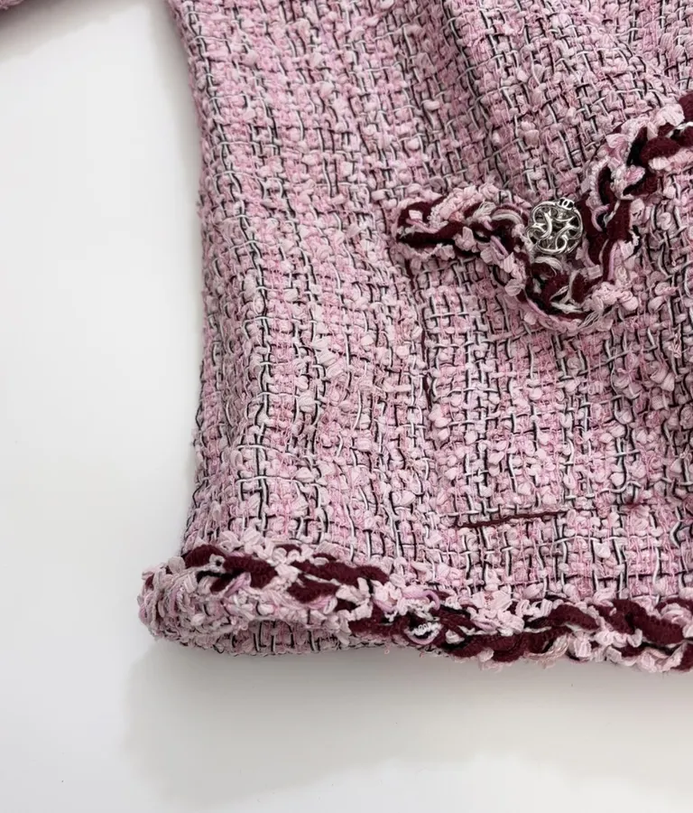 Pink Single-Breasted Tweed Coat for Autumn/Winter in Pink, product view 08