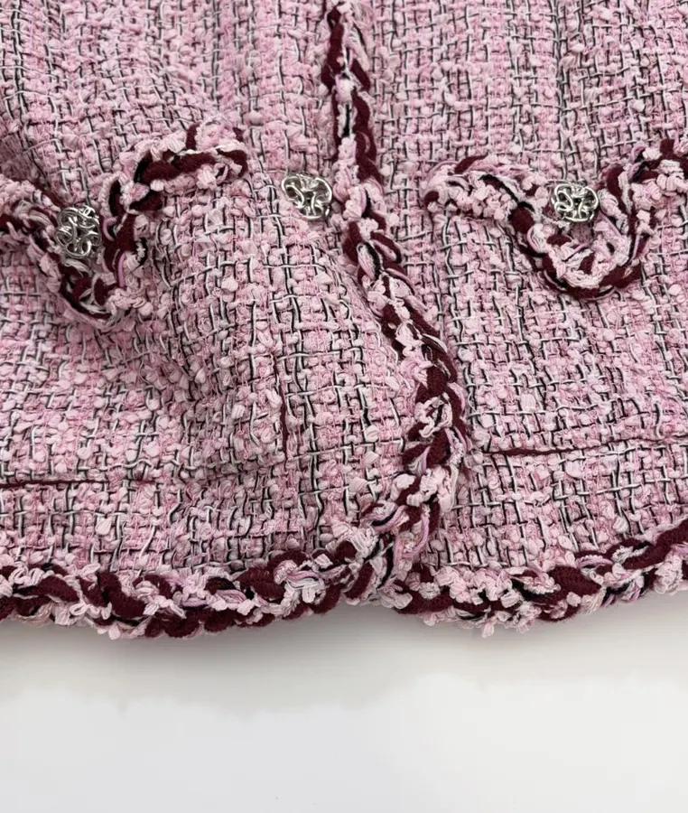 Pink Single-Breasted Tweed Coat for Autumn/Winter in Pink, product view 09
