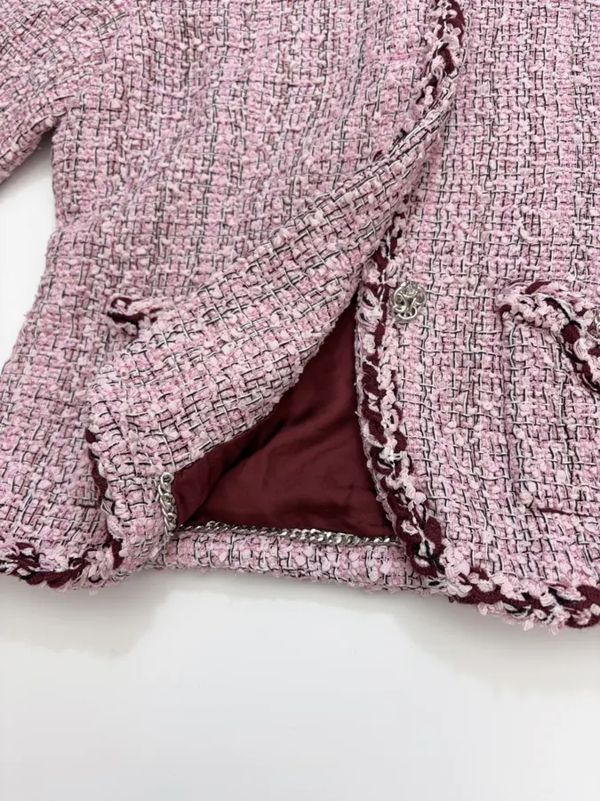 Pink Single-Breasted Tweed Coat for Autumn/Winter in Pink, product view 10