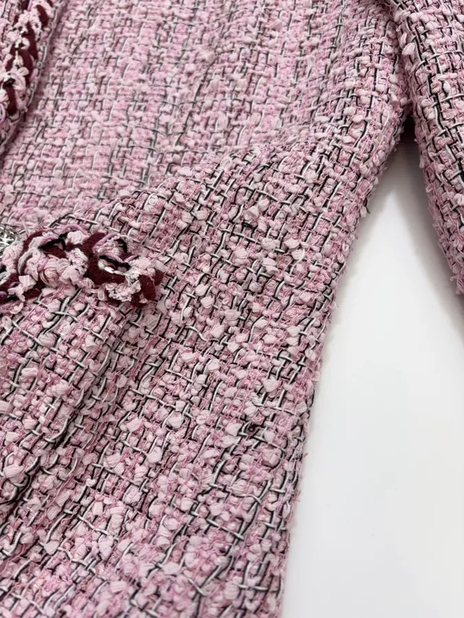 Pink Single-Breasted Tweed Coat for Autumn/Winter in Pink, product view 12