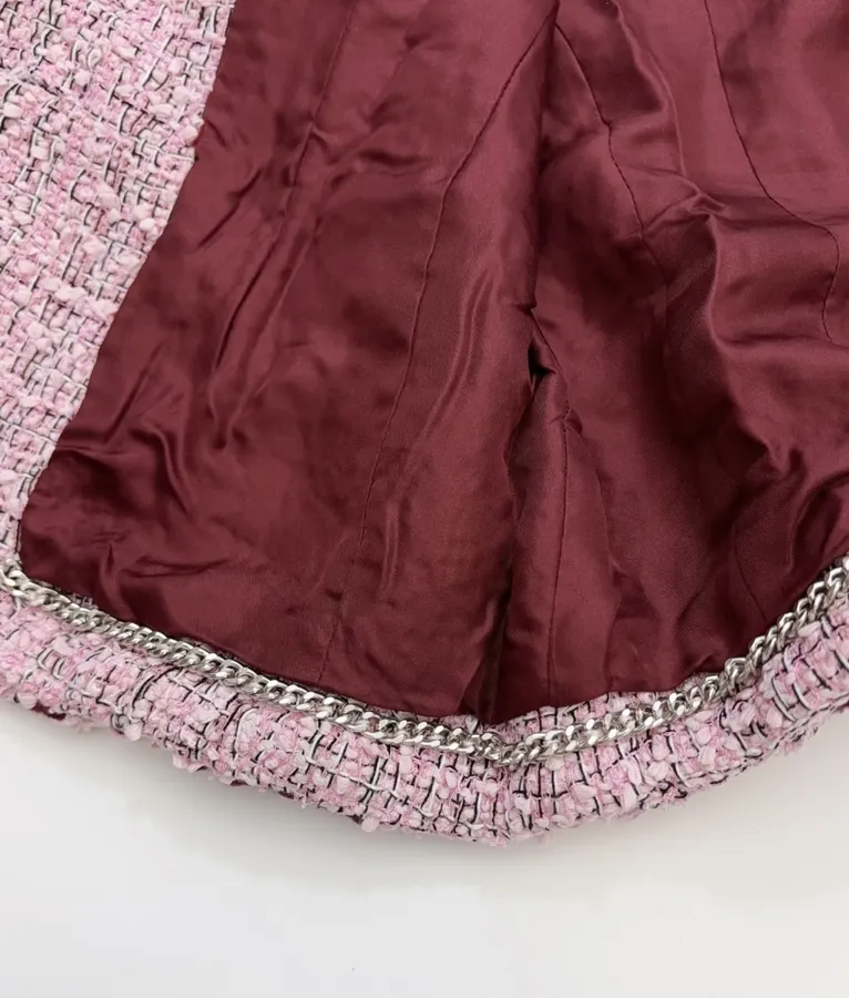Pink Single-Breasted Tweed Coat for Autumn/Winter in Pink, product view 14