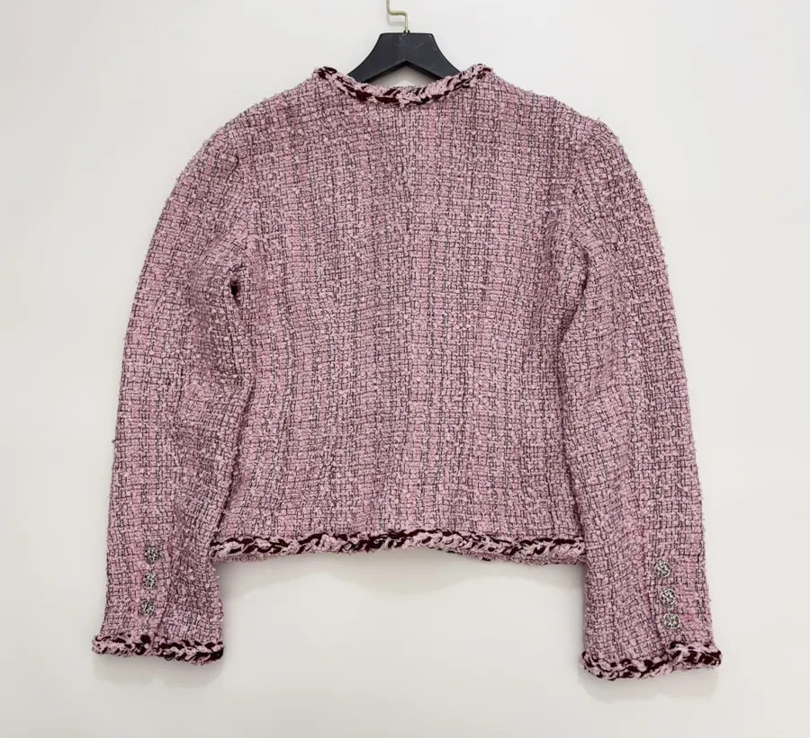 Pink Single-Breasted Tweed Coat for Autumn/Winter in Pink, product view 15