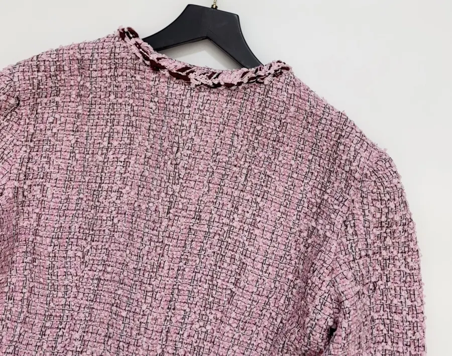 Pink Single-Breasted Tweed Coat for Autumn/Winter in Pink, product view 16