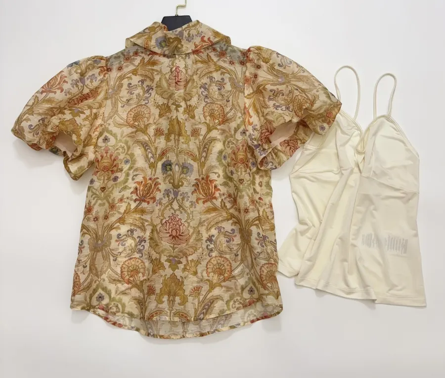 Bubble Sleeve Shirt Top in Beige, product view 01