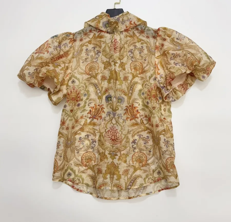Bubble Sleeve Shirt Top in Beige, product view 02