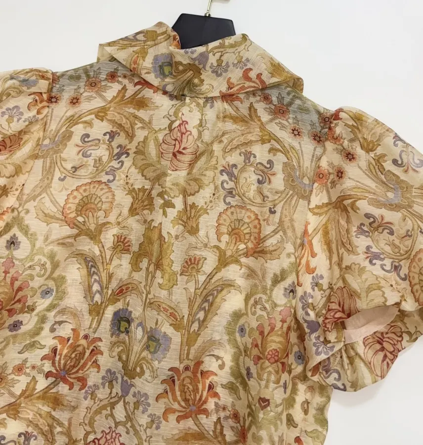 Bubble Sleeve Shirt Top in Beige, product view 03