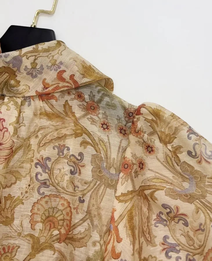 Bubble Sleeve Shirt Top in Beige, product view 04