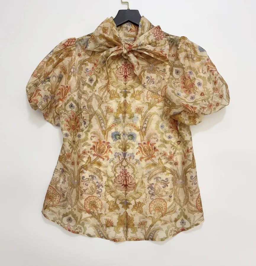 Bubble Sleeve Shirt Top in Beige, product view 11